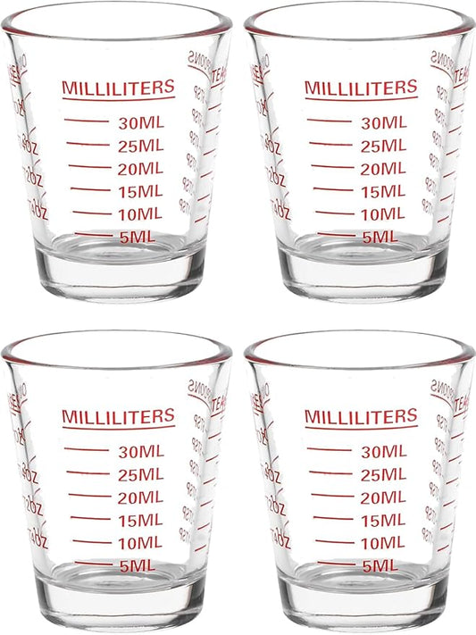 Shot Glass Measuring Cup | Non Fading Set of 4 | Bar Bartender Accessories, Jigger for Bartending