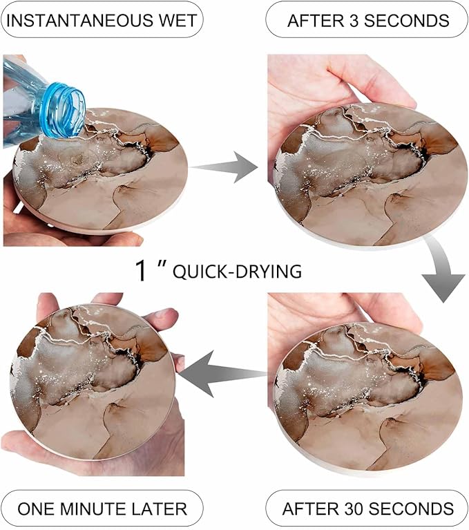Coasters Set of 8 Brown Marble Drink Coasters with Holder Absorbent Stone Ceramic Cup Mat Abstract Waves Cloud Coaster for Drinks Coffee Bar Office Kitchen Cafe Home Table Decor