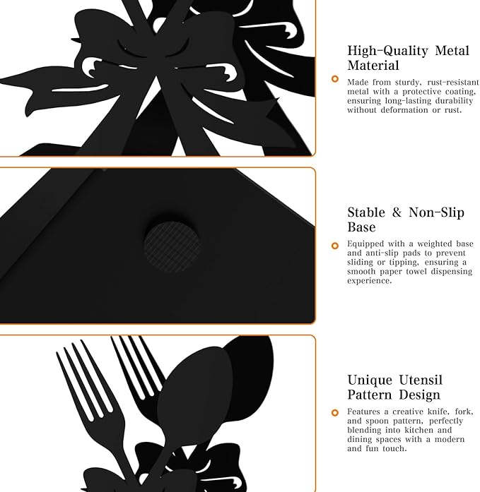 Modern Standing Napkin Holder for table, Black Metal Napkin Dispenser, Fork, Spoon Theme Style Napkin Holder, Suitable for Kitchen, Coffee Shop, Dining Room