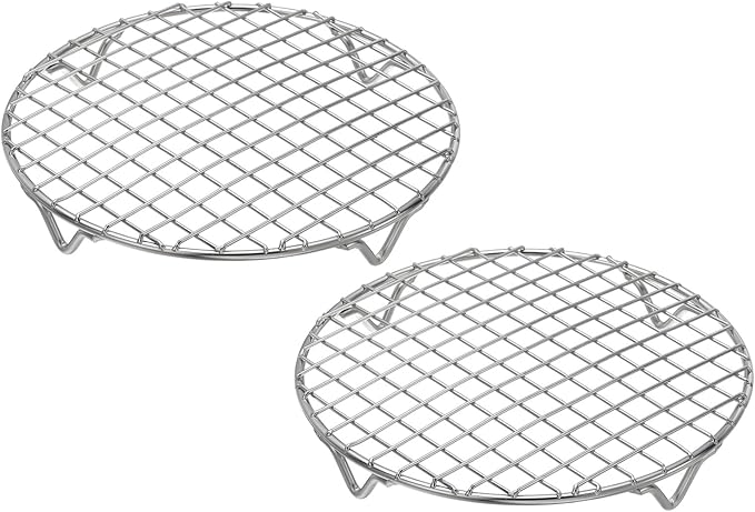 uxcell 2 Pcs Round Cooking Rack 7.1 Inch Dia Stainless Steel Wire Cooling Steamer Rack for Baking Canning Cooking Roasting Cooling Grilling Drying, Silver