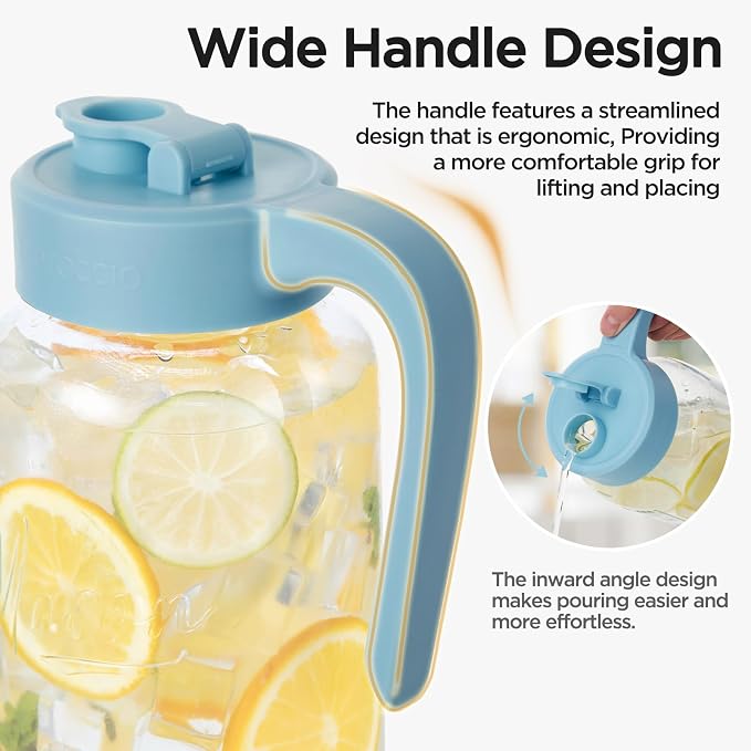 Mason Jar Pitcher - Airtight & Leakproof Glass Pitcher with Lid, Perfect for Breastmilk, Cold Brew, and Sun Tea, 2 Quart (64 oz) Mason Jar with Pour Spout Lid