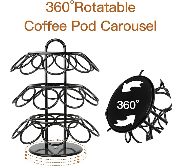 Coffee Pod Holder for Keurig Pods, K Cup Holder, K Cup Carousel, Coffee Pods Organizer Stand, No Assembly Required, 27 Pods Capacity, 360-Degrees Rotating -Black