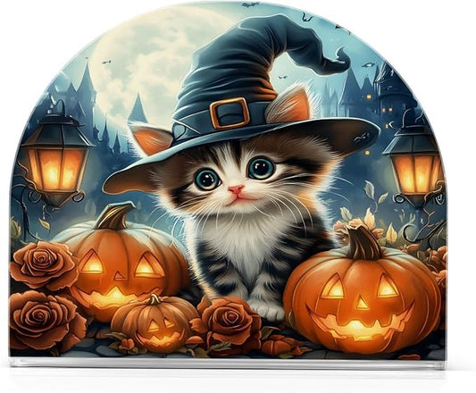 Halloween Cat Pumpkin Lantern Napkin Holder for Tables Paper Cocktail Napkin Holders for Kitchen Dinning,Acrylic Dinner Napkin Dispenser for Restaurant Home Decor Bar Accessories 1 Pack
