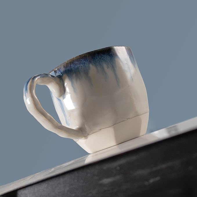 Asayu Japan Drip Blue & Brown Ceramic Cup Set – Handmade Japanese Mugs with Glazed Rim Effect (Set of 2)