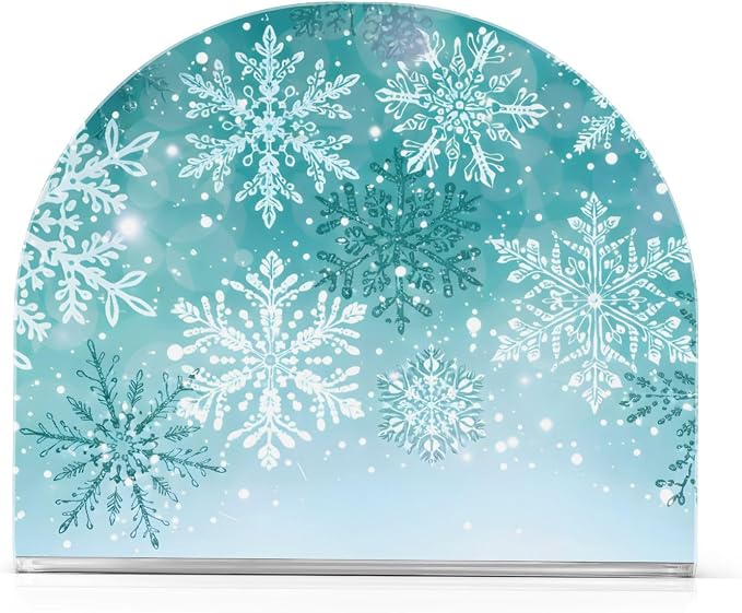 Silver Winter Teal Turquoise Snowflake Christmas Napkin Holder for Tables Paper Cocktail Napkin Holders for Kitchen Dinning Acrylic Dinner Napkin Dispenser for Restaurant Home Decor Bar Accessories