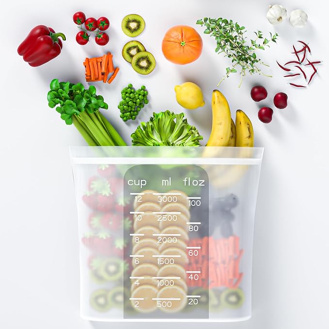 Bangp Premium Silicone Reusable Food Storage Bags,4 Pack,Stand-Up Bottom,Multi-Use Food Freezer Bag,Reclosable Silicone Bags for Marinate Meats,Salad Fruit,Home Organization,Leak-free,Dishwasher Safe