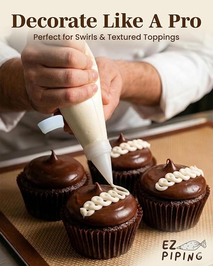 Reusable Plastic Piping Tips Standard Size Leaf Tip #5 20 Pack with 2 Couplers Round Icing Nozzle for Cake Decoration, Dessert Design Baking Supplies and Piping Bags Base Ø 0.75"Height 1.25"