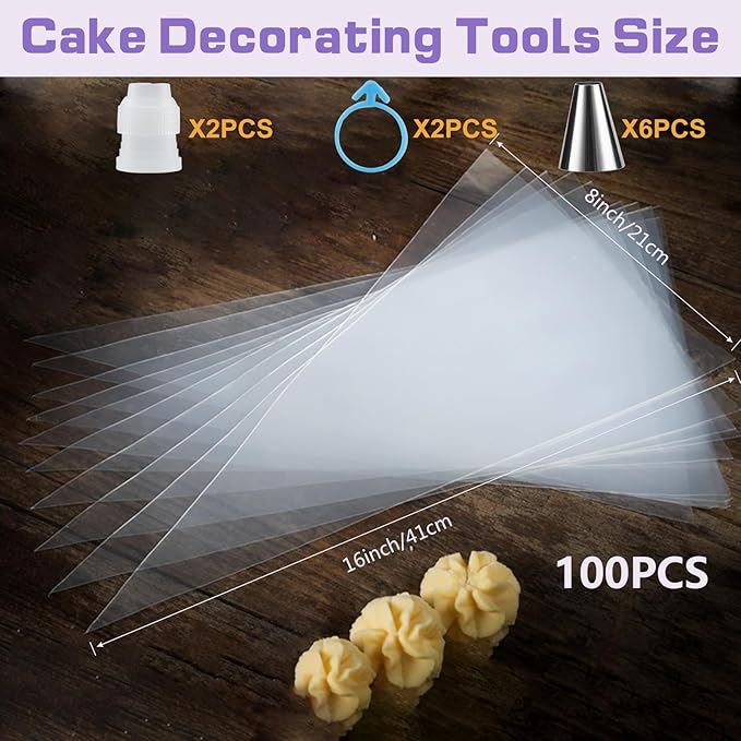 firstake Large Piping Bags 100pcs - 16 Inch Disposable Piping Bags and Tips Set, Thickened Plastic Piping Bags, Clear Piping Bags, Large Icing Piping Bags for Deviled Eggs, Cookies and Cake Decorating