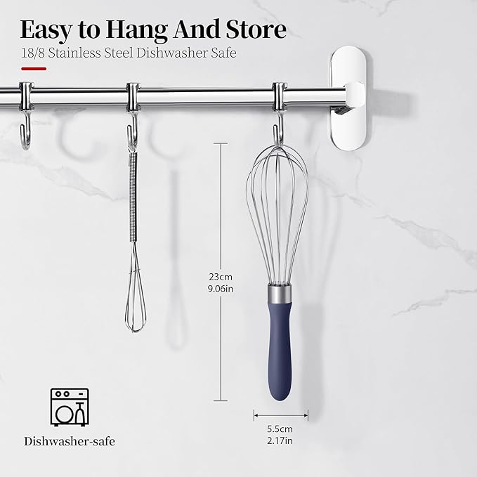 Small Whisk: Stainless Steel 9in Wire Balloon Wisk Kitchen Egg Whisker Heavy Duty Hand Mixer for Cooking Baking Whipping Blending Mixing Stirring Sauce, Flour, chocolate (Midnight Blue)