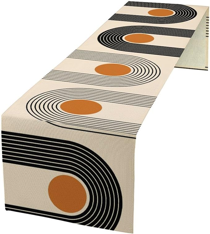 Abstract Mid Century Table Runner Sun Rainbow Geometric Arch Minimalisted Modern Aesthetic Summer Seasonal Dinner Runner for Farmhouse Home Kitchen Holiday Party Decor 13x90in