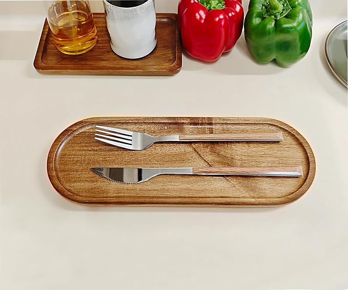 Small Wooden Oval Tray (11.3 x 4.1 inch) 3 Pack | Serving Tray for Coffee Tables, Dessert, Snack, Fruit, Acacia Wood Platter for Vegetable, Decor Restaurant