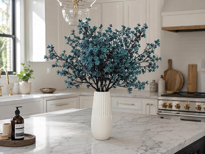 Mandy's Teal Artificial Baby’s Breath Flowers 15 Bundles Silk Gypsophila, 18.5 Inch European Style Modern Home Decor Centerpiece, Neutral Wedding Flower Arrangements