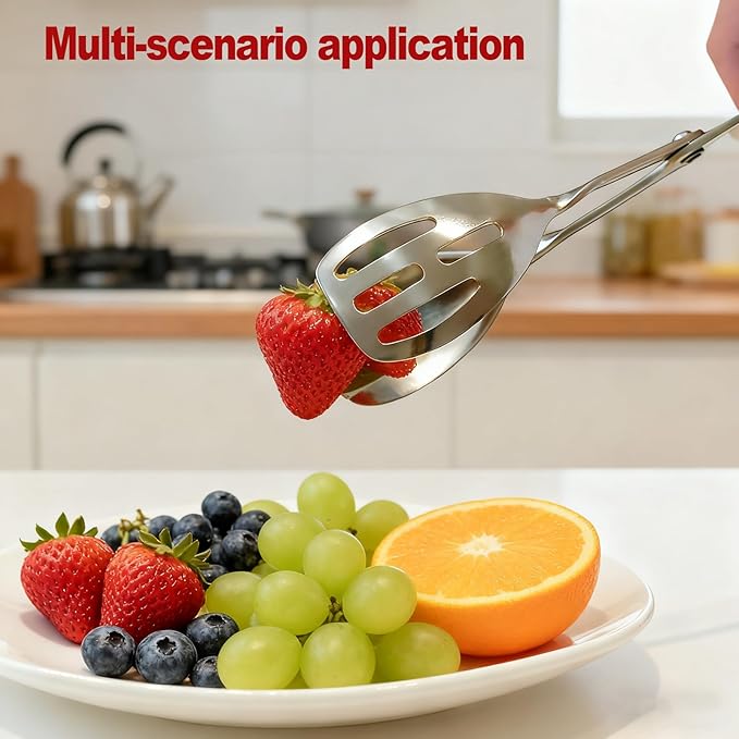 Food Tongs, Stainless Steel Salad Tongs with Scissor Handles, 10inch Serving Tongs for Buffet Party Catering, Cooking, Barbecue, Pastry, Sandwich, Ice, Food Bread Dessert (Silver)