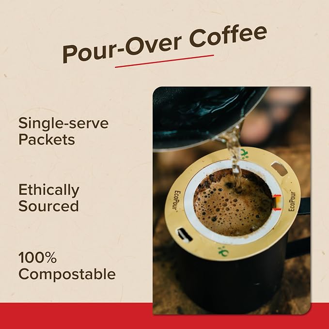 Coulée EcoPour O.G. Coffee, All Paper Single Serve Pour Over Colombian Coffee, Medium Roast, Use for Camping or Traveling, Pre Filled Compostable, All Paper Filters, Ready to Brew with Hot Water, Plastic Free, 10 Pack | camping-coffee-and-tea-pots