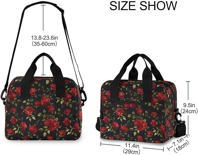 ALAZA Red Rose Flower Floral Insulated Lunch Box Reusable Cooler Bags with Shoulder Strap for Women Men Adults, 19-Can (12.5L)