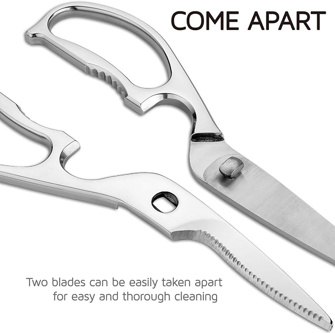 Come Apart Kitchen Shears by WELLSTAR, Multi-purpose Heavy Duty German Stainless Steel Food Scissors for Cutting Meat Poultry Chicken Vegetable, Durable One Piece Construction, Mirror Finish