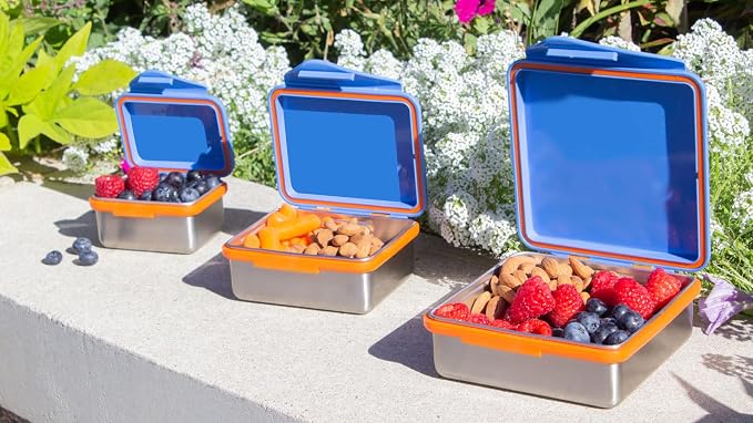 New Wave Enviro Safe Snacker, Stainless Steel Food Container, BPA Free, Stackable and Cabinet Friendly, Blue, Small Size, 7oz. Capacity