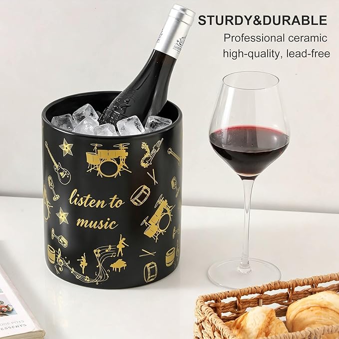 7" Music Utensil Holder, Large Kitchen Utensil Holder Organizer , Black Stable Utensil Crock Spatula Holder for Kitchen Counter Countertop Farmhouse Cooking Tools Holder（Black