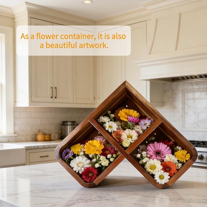 Large Kitchen Utensils Holder with 3 Compartments,Corner Utensil Caddy for Countertop,Acacia Wooden Utensil Organizer for Kitchen Countertop, Farmhouse Decor