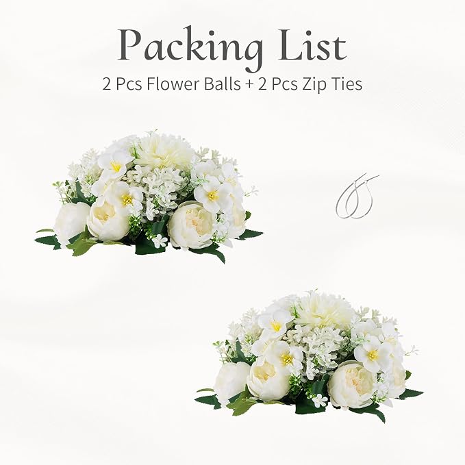 Flower Balls Centerpieces for Tables: 2 PCS White Flowers for Centerpieces Floral Arrangements Centerpiece for Wedding Party Celebration Home