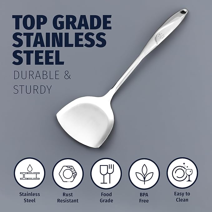 Zulay Kitchen Stainless Steel Wok Spatula - 14.8” Heat-Resistant Metal Turner for Stir-Fry, Sauté & Grilling - Durable, Rust-Proof & Dishwasher Safe Kitchen Utensil for Everyday Use