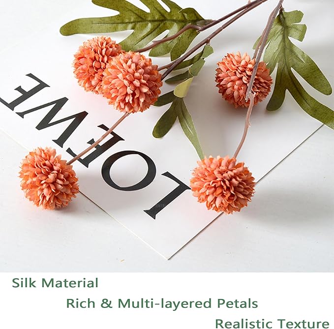 10pcs Faux Beige & Orange Kiku Flowers, 5 Heads Each Stem & 4 Branches Eucalyptus Stems, Artificial Small Mini Chrysanthemum Flowers for Aesthetic Room Decor, Floral Arrangements Centerpiece