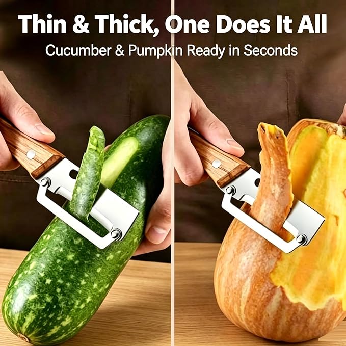 2-in-1 Multifunctional Vegetable Peeler, Premium Vegetable Peeler with Wooden Handle and Bottle Opener, Kitchen Tool for Fruit Apple Potato Pumpkin Papaya (2PCS)