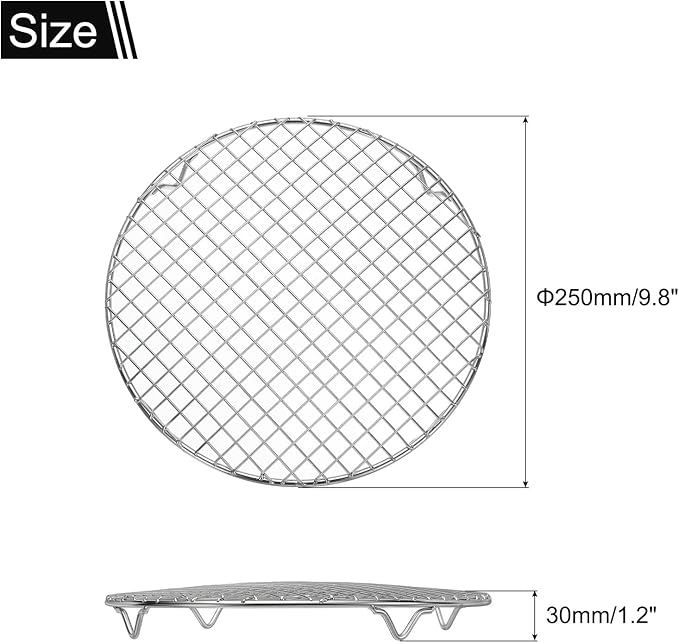 uxcell Round Cooking Rack 9.8 Inch Dia Stainless Steel Wire Cooling Steamer Rack for Baking Canning Cooking Roasting Cooling Grilling Drying, Silver