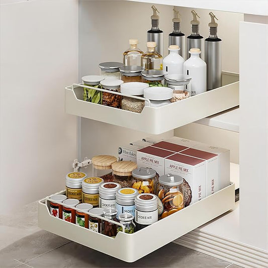 Pull Out Cabinet Organizer Fixed With Adhesive Nano Film, Heavy Duty Sliding Basket Drawer for Kitchen Under Sink, Pantry, Bathroom - 1 Pack
