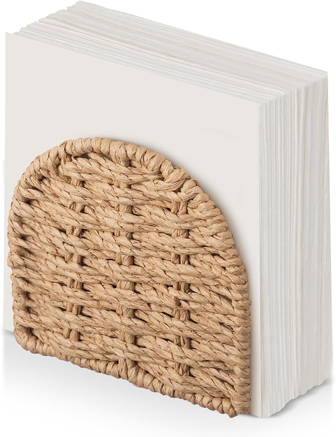 Threehoney Woven Rattan Wicker Upright Napkin Holders for Table Standing Paper Dispenser for Guest Restaurant Kitchen Bathroom Room Cocktail Decoration Indoor & Outdoor Party Use(Arched,Flaxen)