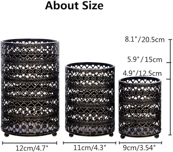 Metal Candle Holders Set of 3, Decorative Tealight Candle Holder Sets, Candlestick for Pillar Vintage Style Perfect for Tabletop Centerpieces Home Decor Wedding Parties Events
