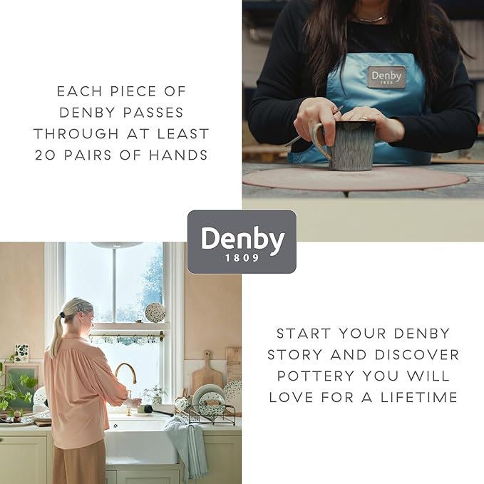 Denby - Greenwich Coffee Breakers Set of 2 - Dishwasher, Oven, Microwave, and Freezer Safe, 330ml (12cm x 10cm x 10cm) Green, White Ceramic Stoneware Tableware - Chip & Crack Resistant