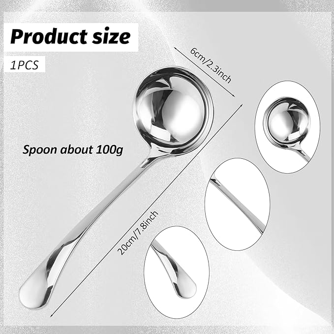 7.9'' Gravy Ladle Stainless Steel Silver Small Ladle Sauce Soup Ladles Mirror Polished Kitchen Utensil for Spooning Gravy Sauce Soup