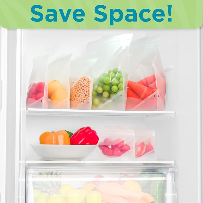 Home Logic Reusable Bag Combo Pack – 24 Leak Proof Food Storage Bags for Snacks & More – 8 Gallon Bags, 8 Sandwich Bags & 8 Snack Bags