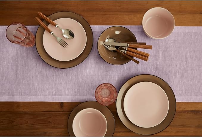 Solino Home Linen Small Table Runner 36 Inches - Athena, 100% Pure Linen Chambray Lavender Table Runner 14 x 36 Inch Ideal for Dresser and Coffee Tables - Spring, Summer