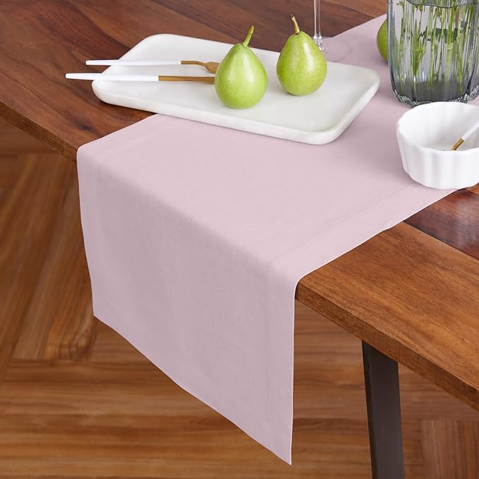 Solino Home Linen Table Runner 48 Inches - 100% Pure Linen Ice Lilac Table Runner 14 x 48 Inch Ideal for Dresser and Coffee Tables - Spring, Summer - Sonoma