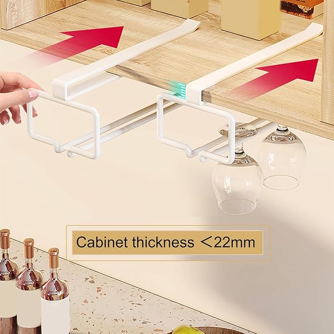 Wine Glass Holder, Hanging Wine Glass Rack Under Cabinet, Wine Glasses Rack Organizer, Wine Glass Drying Rack, Complete Your Home Bar & Kitchen Storage(White)