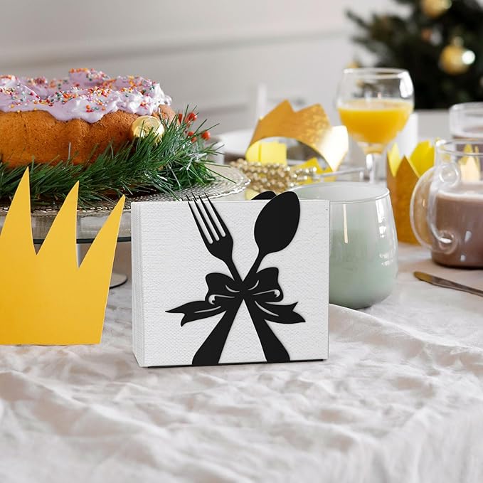 Modern Standing Napkin Holder for table, Black Metal Napkin Dispenser, Fork, Spoon Theme Style Napkin Holder, Suitable for Kitchen, Coffee Shop, Dining Room