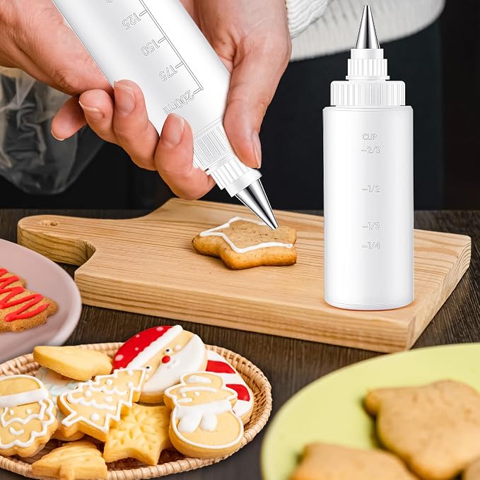 4 Pcs Plastic Squeeze Bottles for Cookie Icing Bottle Decorating Supplies Squeezing Applicator Writer for Food Coloring Frosting Pancake Arts(4 oz & 8 oz)