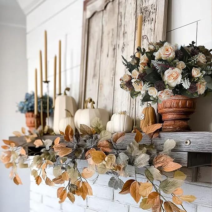 3 Bundles Fall Artificial Flowers Bouquet, Mixed Artificial Rose Silk Roses Flowers Fake Roses Artificial Flowers Roses Bouquet for Centerpiece Table Wedding Party Home Decor (White)