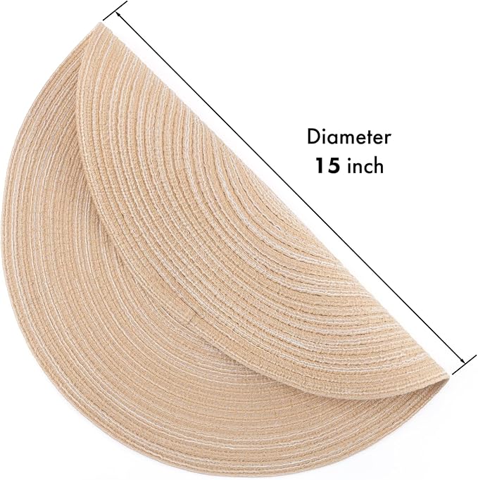 Winknowl Round Braided Placemats Set of 6 Washable Woven Heat Resistant Table Mats for Kitchen Dining Tables 15 inch Round Place Mats (Beige,6)