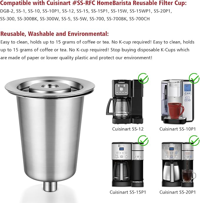 Reusable Stainless Steel Filter Cup for Cuisinart, Compatible with Cuisinart #SS-RFC HomeBarista Reusable Filter Cup, Upgraded Version (1 Pack)