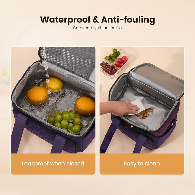 LOVEVOOK Insulated Lunch Bag for Women,Large Double Deck Adult Lunch Box,Teacher Lunch Tote Bag with Cup Holder,Leakproof Cooler Bag with Adjustable Shoulder Strap for Work Picnic Beach,Larger 15L