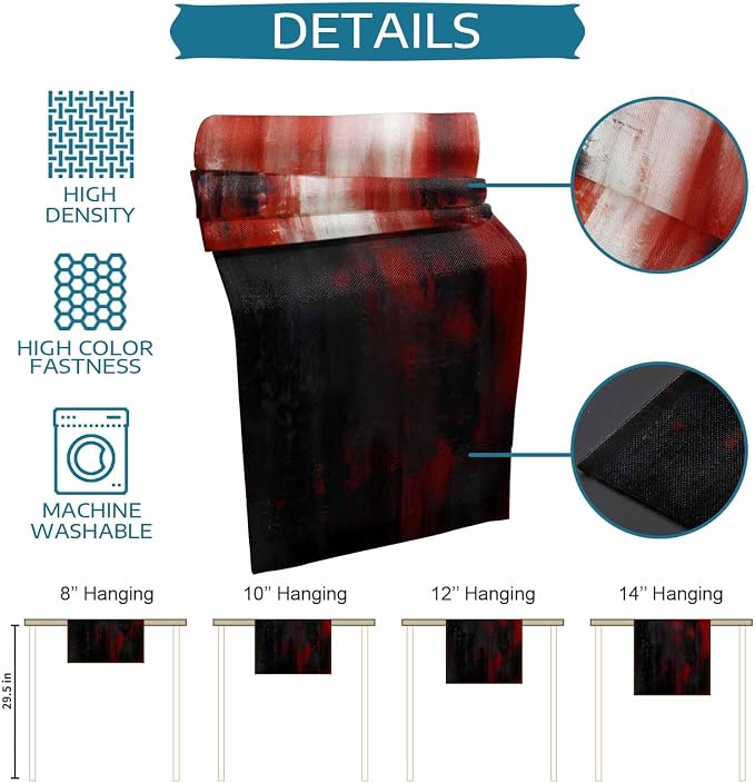 Retro Black Red Table Runners 70 Inches Long, Cotton Linen Fabric Table Runner Dresser Scarf, Abstract Bohemia Minimalist Aesthetic Art Tablerunner for Party/Kitchen/Dinner/Wedding Decor 13"x70"