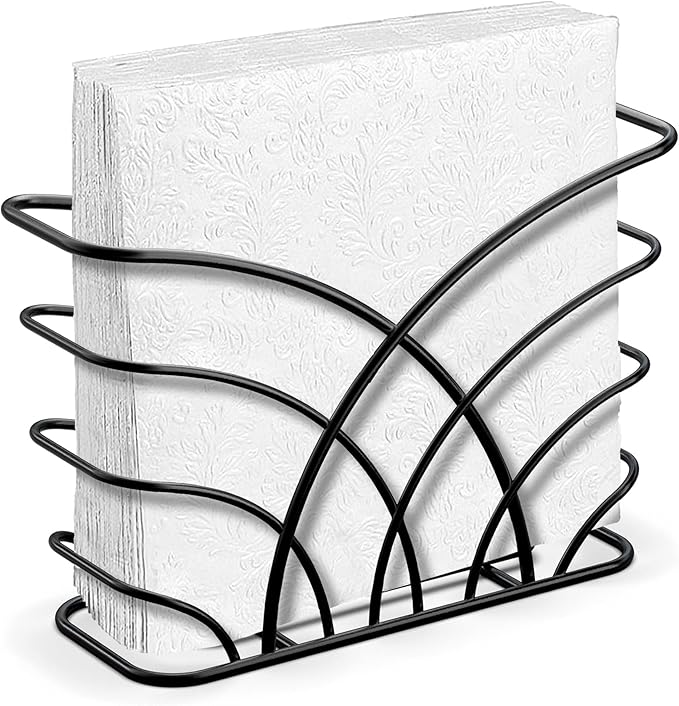 Napkin Holder for Table – Black Iron Upright Napkin Dispenser for Paper Napkins, Napkin Dispenser for Kitchen Dining, Cocktail Picnic Bar Modern Kitchen and Dining Decor, Servilletero