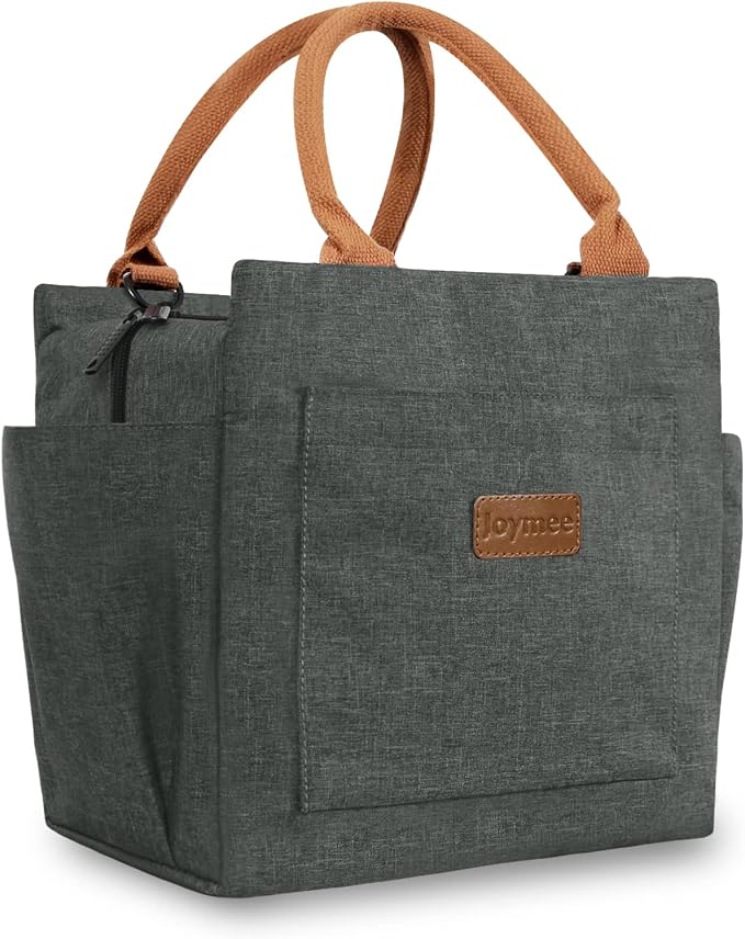 Joymee Insulated Lunch Bag For Women Reusable - Charcoal Gray | Spacious Storage, Bottle Holder & Pockets, Leakproof Insulated, for Work, Travel, Picnic, Daily Use, for Adult