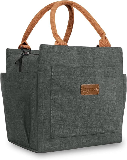 Joymee Insulated Lunch Bag For Women Reusable - Charcoal Gray | Spacious Storage, Bottle Holder & Pockets, Leakproof Insulated, for Work, Travel, Picnic, Daily Use, for Adult