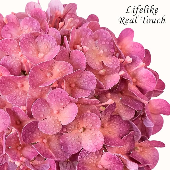 JINWOE Magenta Pink Hydrangea Artificial Flowers, 4Pcs Lifelike Latex Silk Real Touch Faux Hydrangea Flowers, Artificial Hydrangeas Bouquet for Wedding Centerpieces Tables Party Home