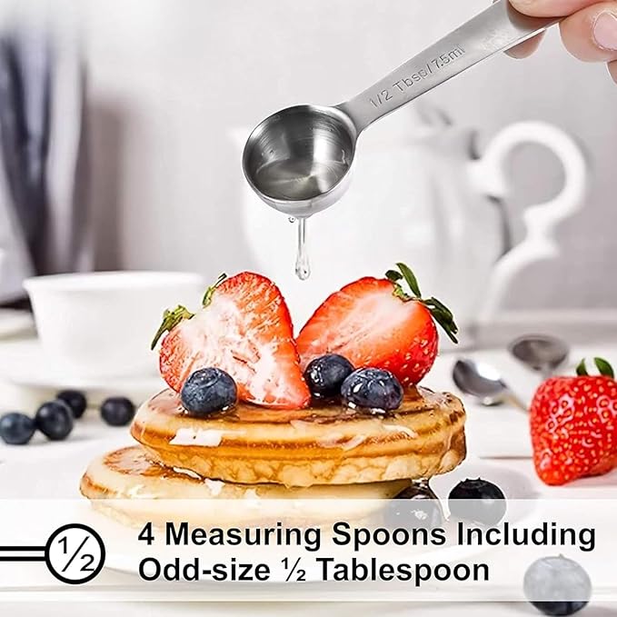 Stainless Steel Measuring Cups and Spoons Set, 8 Piece Professional Baking and Cooking Set with Engraved Measures, 4 Stackable Cups and 4 Stackable Spoons (Set of 8)