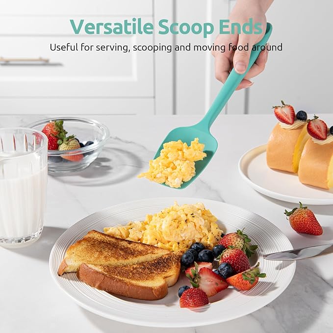 U-Taste Flat Spatula & Spoon Spatula: 11.38in 600ºF Heat Resistant Silicone Bowl Scraper, Flexible Rubber Kitchen Cooking Mixing Utensil with Upgraded Non-Stick Surface (Set of 2, Aqua Sky)